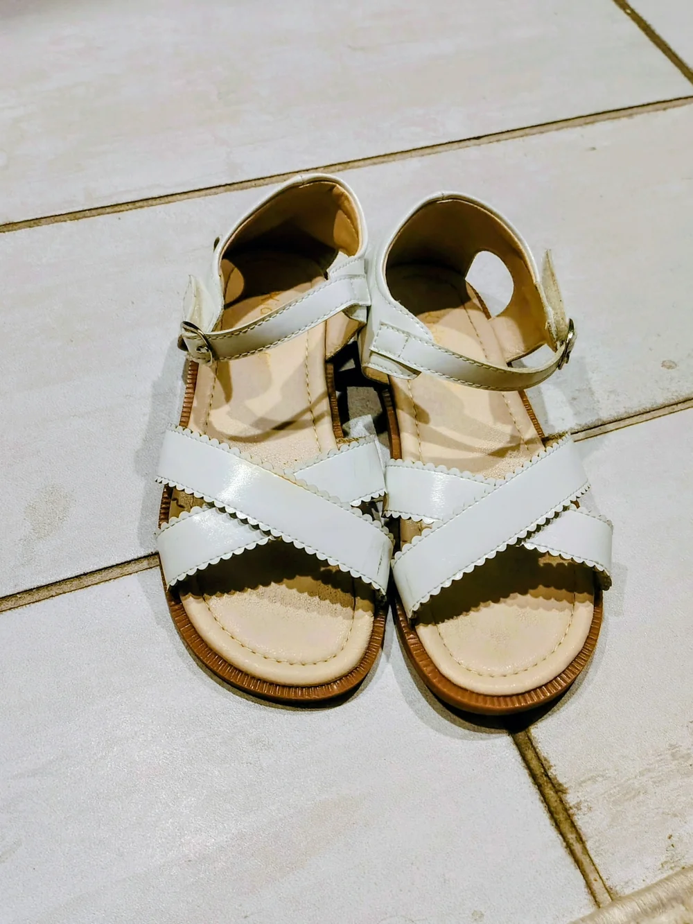 Kids White Cross-Strap Sandals